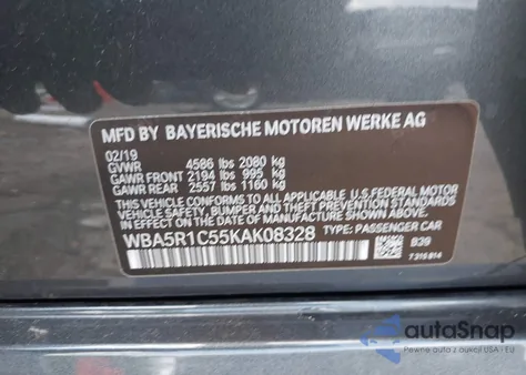 2019 BMW 330I z USA, uszkodzony, nr VIN WBA5R1C55KAK08328